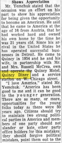 Quincy Diner - Oct 1958 Article On Former Owners